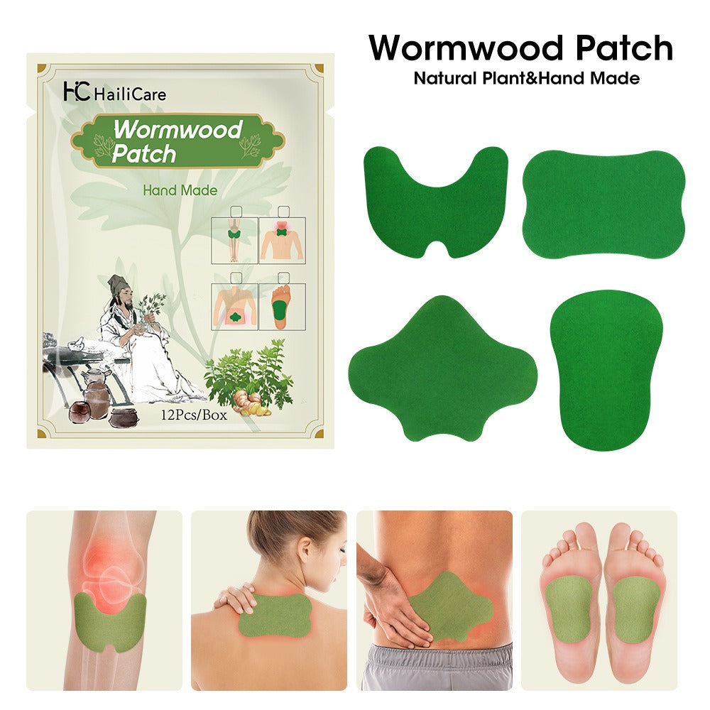 12 unidades/bolsa de pegatinas de masaje para pies, cuello, rodillas y cintura, de ajenjo, planta natural, autocalentable, alivia el dolor articular, canela y jengibre. 