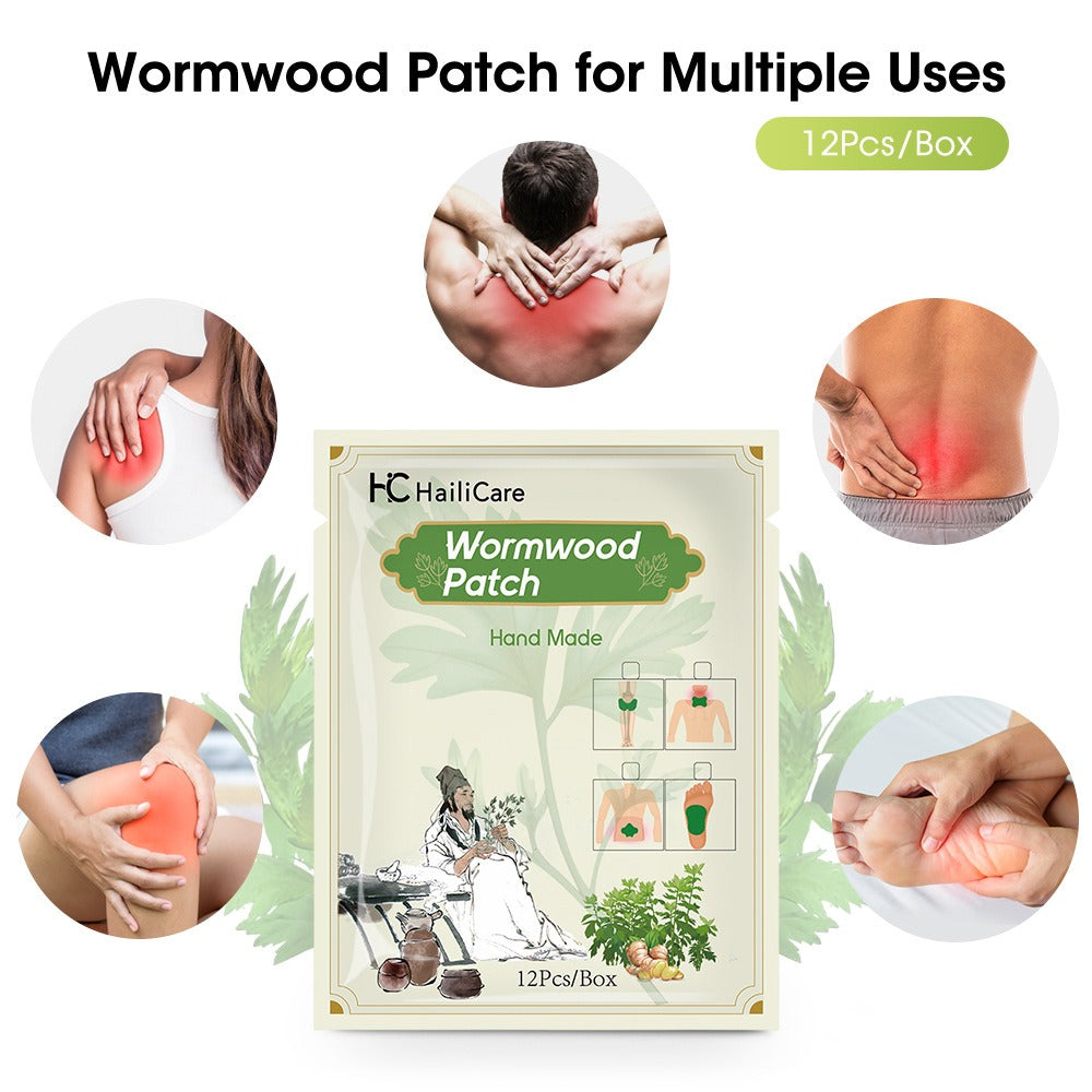 12 unidades/bolsa de pegatinas de masaje para pies, cuello, rodillas y cintura, de ajenjo, planta natural, autocalentable, alivia el dolor articular, canela y jengibre. 